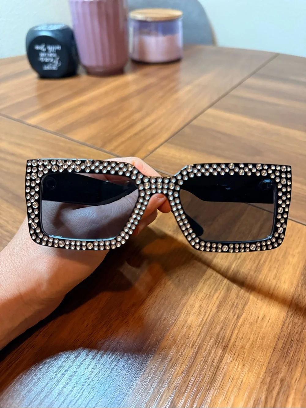 Crystal-Embellished Square Sunglasses - Black